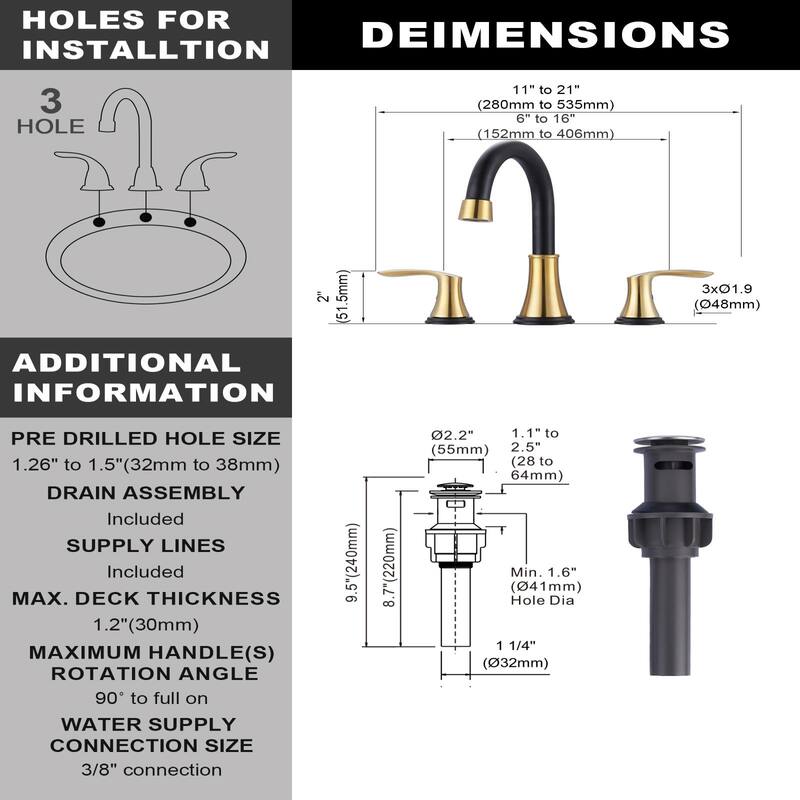 WOWOW 8 in. Widespread Double Handle Bathroom Faucet with Pop Up Drain
