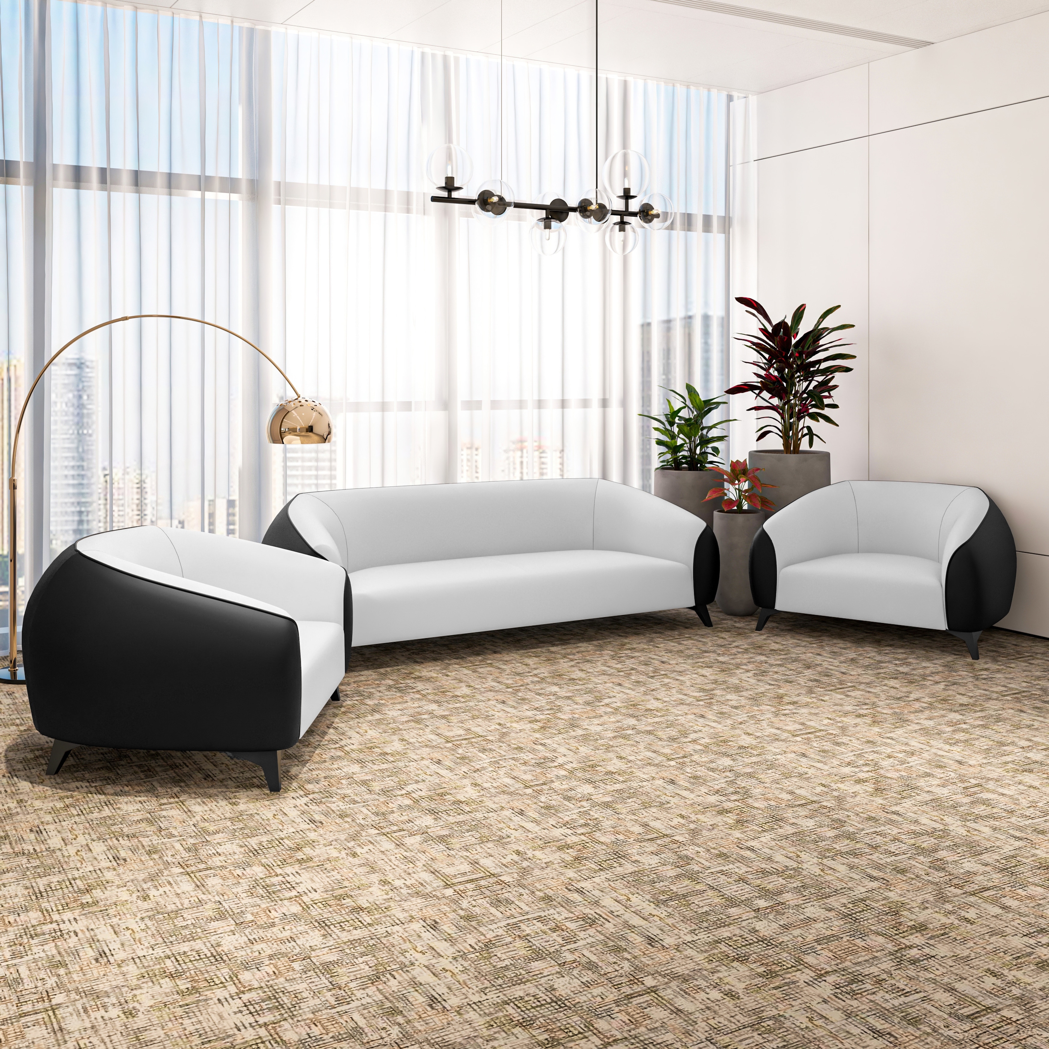 Opula Premium Vegan Leather Minimalist Silhouette 3-Piece Sofa Set with Solid Wood Frame and Steel Legs Couch for Living Room