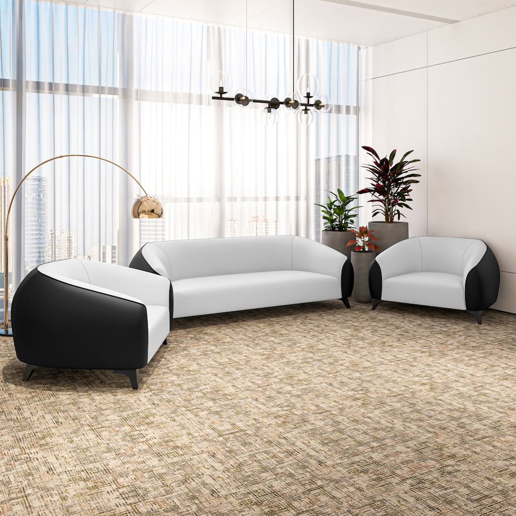 Opula Premium Vegan Leather Minimalist Silhouette 3-Piece Sofa Set with Solid Wood Frame and Steel Legs Couch for Living Room