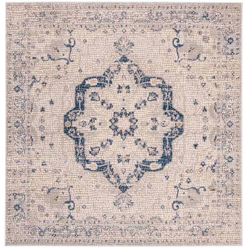 SAFAVIEH Marseille Heledd Oriental Rug - 6'7" Square - Navy/Ivory