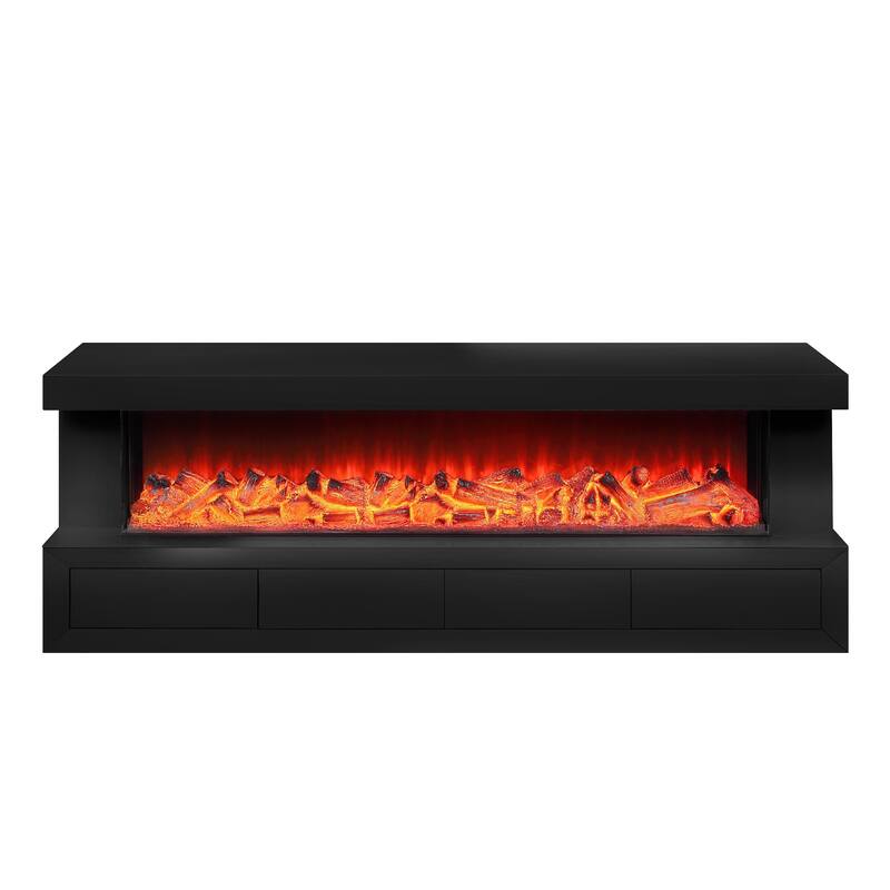 Dori TV Stand Cabinet w Electric Fireplace, Speaker, 71 Inch Black