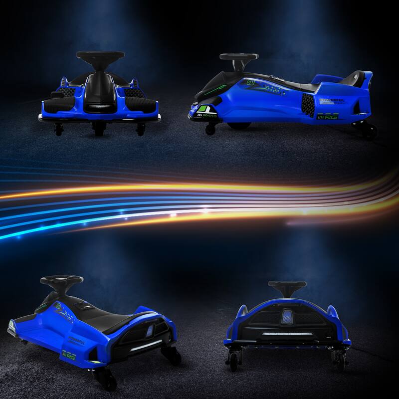 12V Electric Drift Go-Kart with Lights & Music, 5 MPH Battery-Powered Ride-On for Ages 8-12