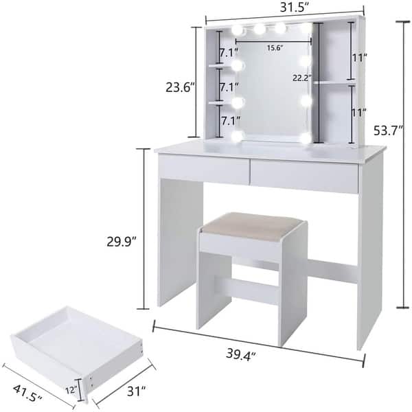 Shop Usikey Large Vanity Set With 10 Led Lights 1 Slide Rail Mirror Makeup Tables With 5 Shelves Vanity Dressing Table Overstock 31483999