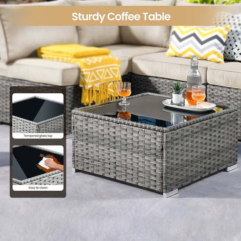 XIZZI 9 Pieces Patio Wicker Furniture Swivel Rocker with Firepit Table