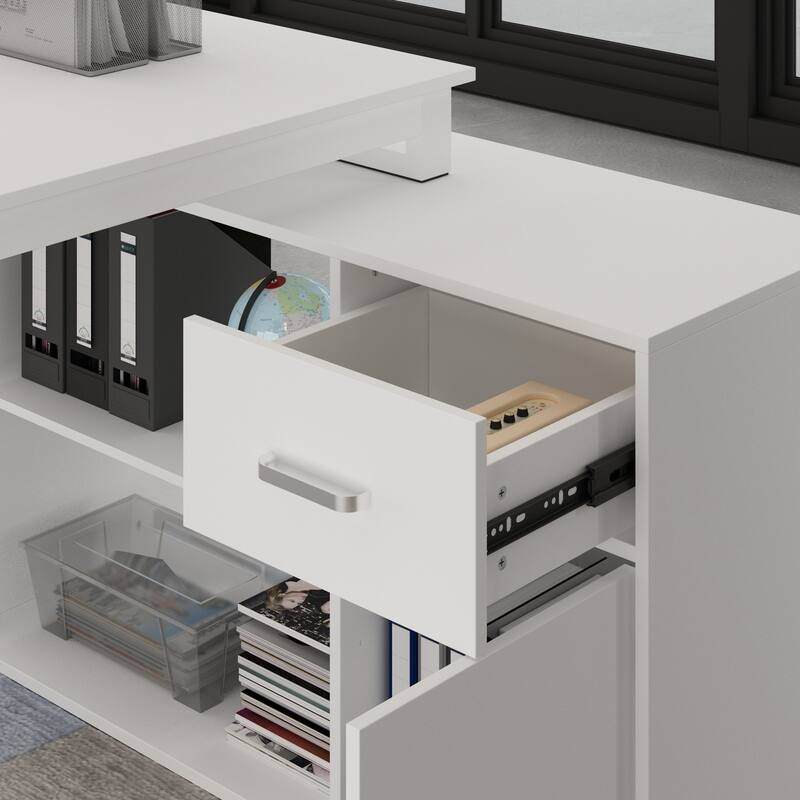 55.1"W Reversible Desk Rotating Desk Working Desk Computer Desk White