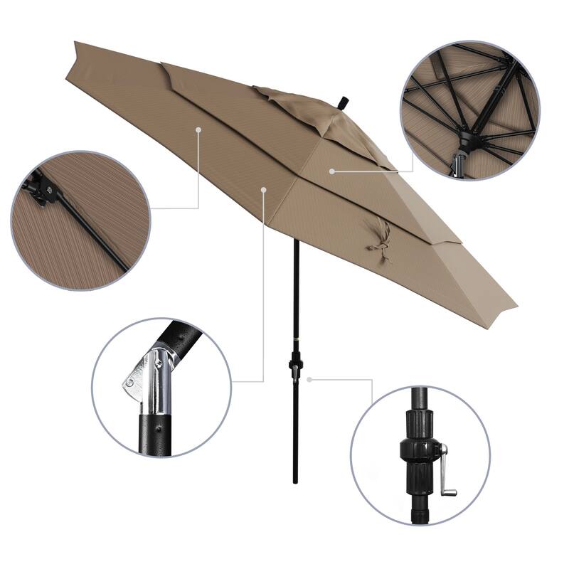 California Umbrella 11' Rd. Alum/Fiberglass Rib Market Umb,Crank Lift/Collar Tilt, Dbl Wind Vent, Black Finish, Olefin Fabric