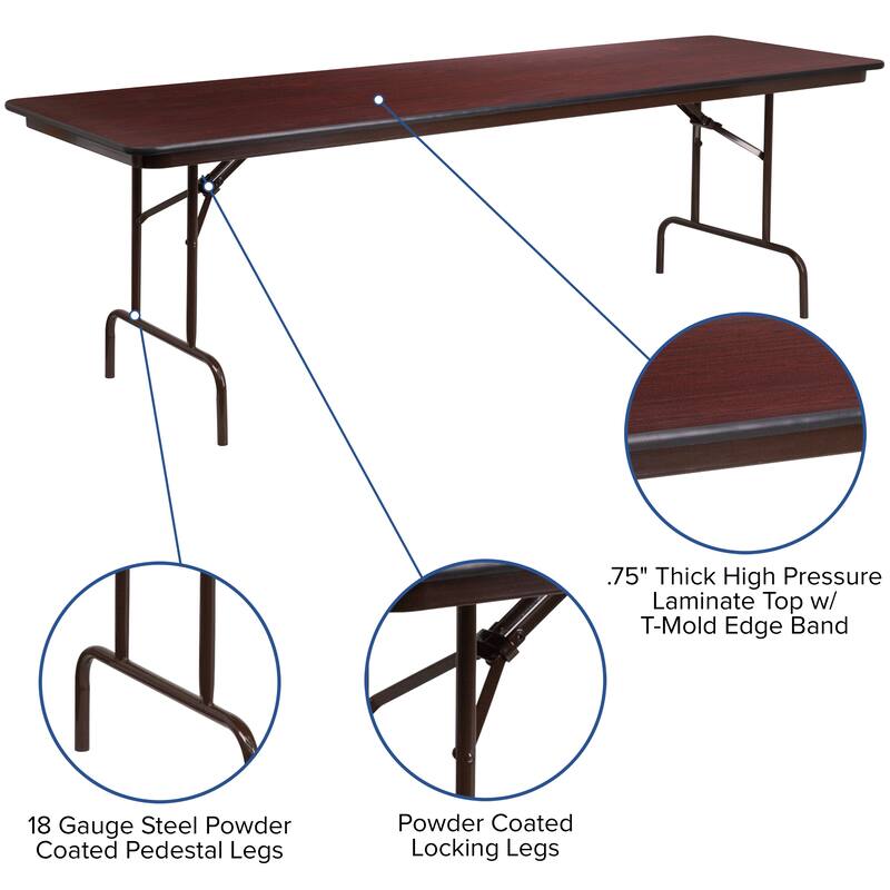 30" x 96" Rectangular High Pressure Mahogany Laminate Folding Banquet Table
