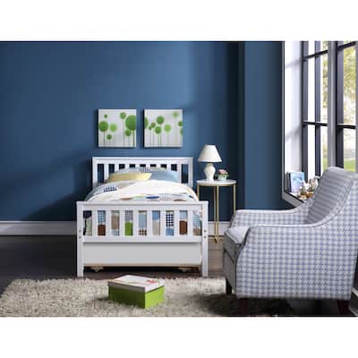 Twin Platform Bed with Trundle and Headboard, Space-Saving Design