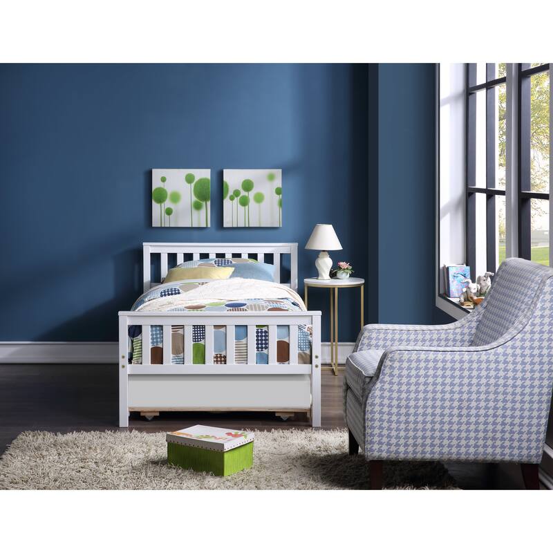 Twin Size Platform Bed Frame with Trundle Bed, Headboard and Footboard, Wooden Slat Support