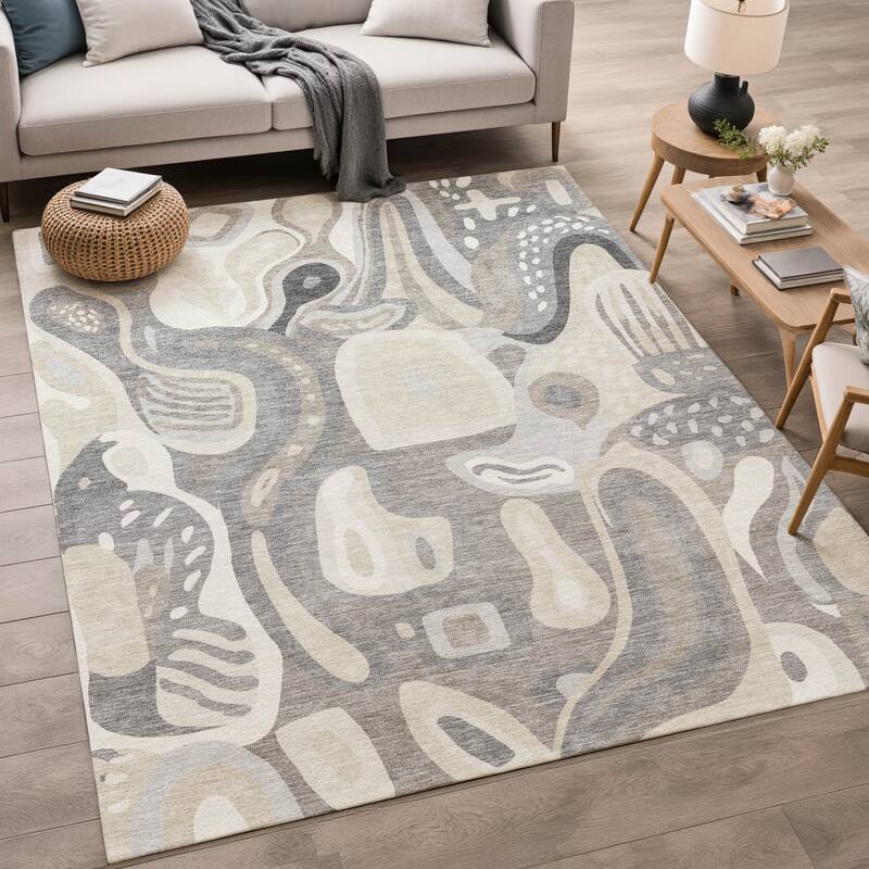 Machine Washable Indoor/ Outdoor Modern Picasy Chantille Rug