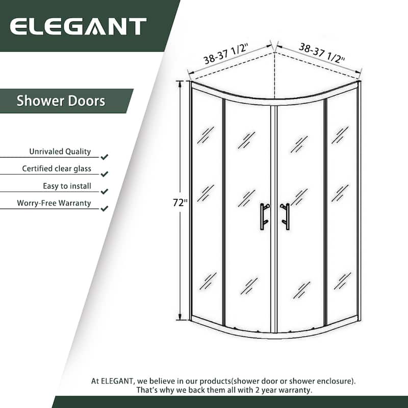 Elegant Curved Corner Entry Shower Enclosure Neo-Round 36.7" W x 36.7" D x 72" H Double Sliding Shower Doors in Chrome Finish