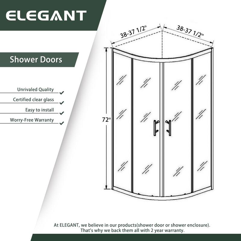 Elegant Curved Corner Entry Shower Enclosure Neo-Round 36.7" W x 36.7" D x 72" H Double Sliding Shower Doors in Chrome Finish