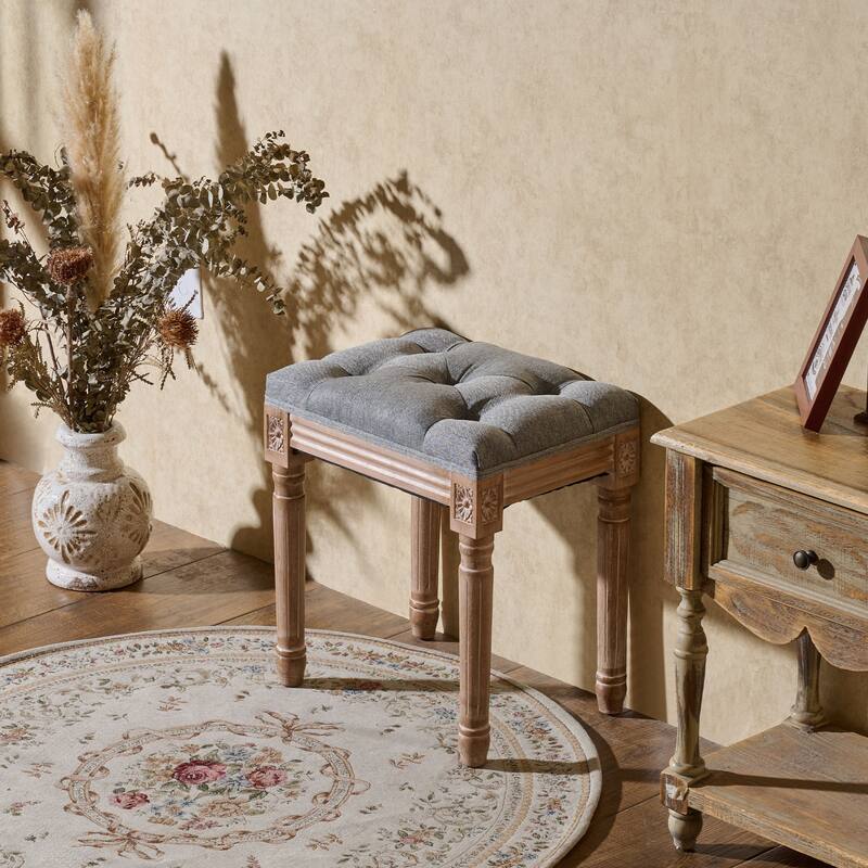CO-Z French Vintage Upholstered Foot Stool and Vanity Stool - Grey