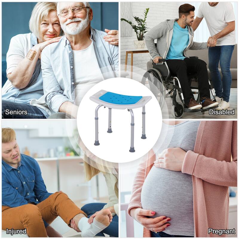 Homcom 6-Level Adjustable Curved Bath Stool Spa Shower Chair Non-Slip Design for the Elderly, Injured, & Pregnant Women