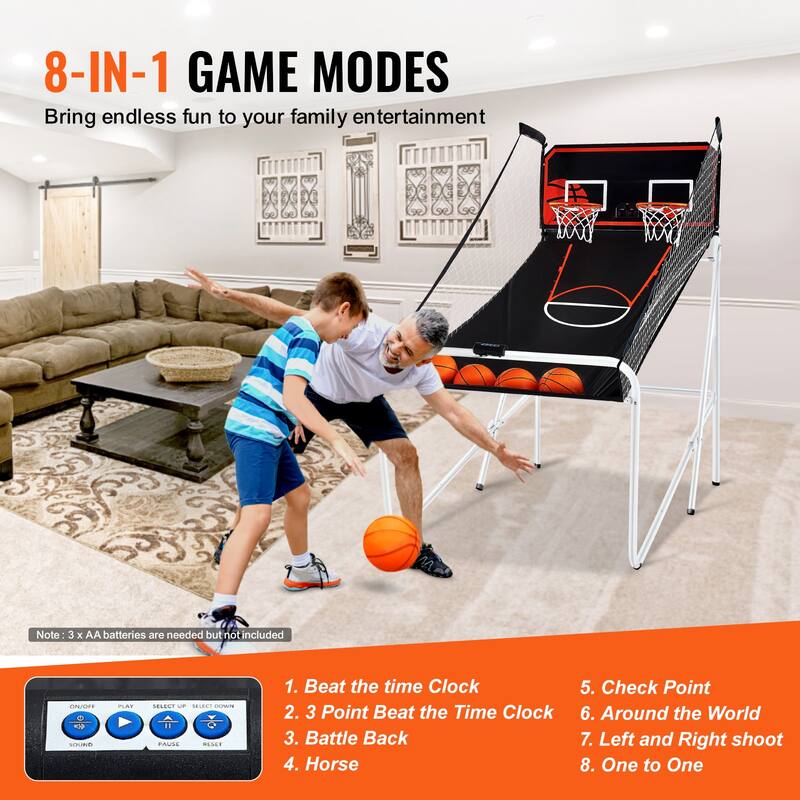 Foldable Basketball Arcade Game, 2 Player Indoor Basketball Game, Home Dual Shot Sport with 8 Game Modes, and Inflation Pump