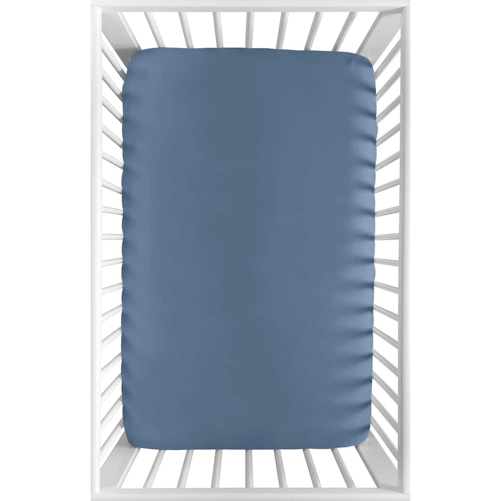 Sweet Jojo Designs Slate Blue Boy Fitted Mini Portable Crib Sheet Solid Steel for Sports Theme Watercolor Vintage Sport Themed