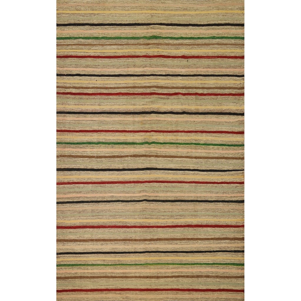 Hand Woven Oriental 100% Wool Carpet Southwestern Tribal Multi-Colored Kilim Area Rug - 9' 7'' X 6' 6''