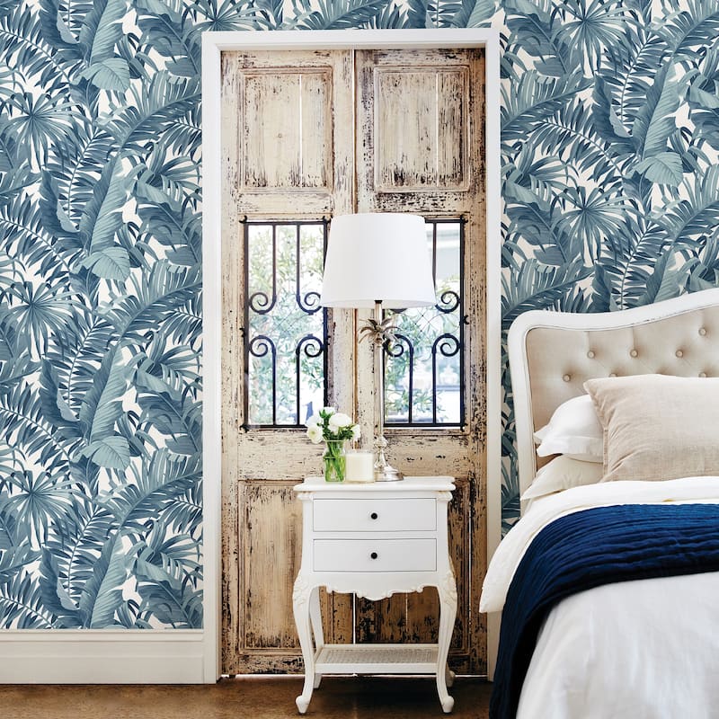 A-Street Prints Alfresco Blue Tropical Palm Wallpaper