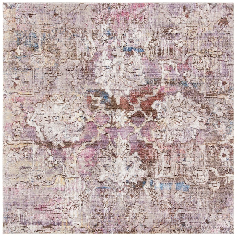 SAFAVIEH Bristol Tomita Vintage Boho Oriental Polyester Rug - 7' Square - Pink/Grey