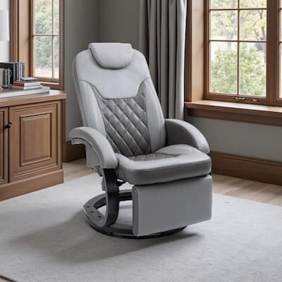 PU Leather Recliner Chair with Diamond Stitch, 135° Tilt, 360° Swivel, and Sturdy Steel-Wood Base