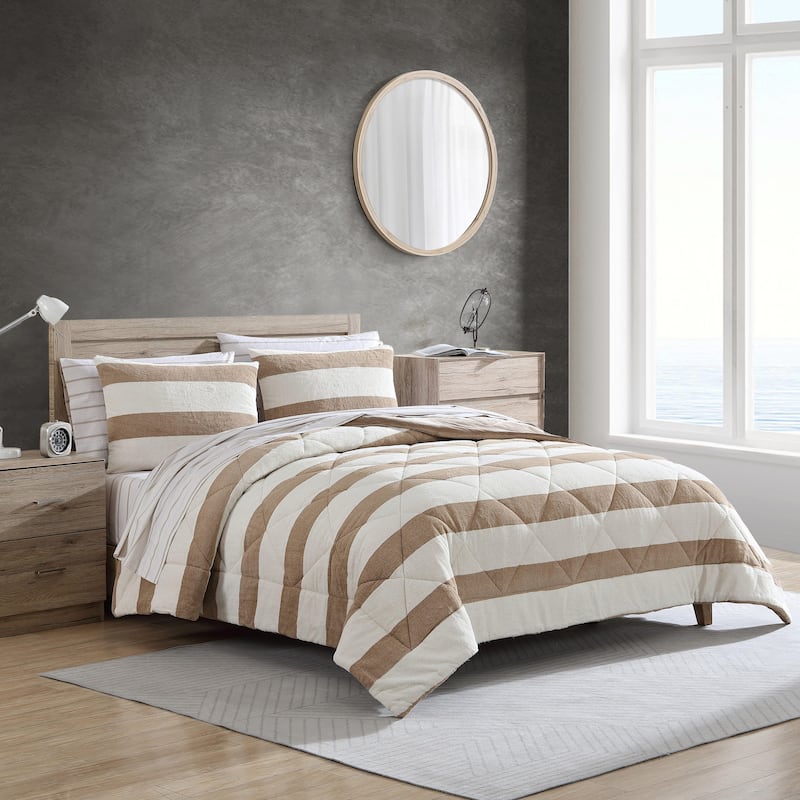 Nautica Lawndale Plush Reversible Comforter Set - Brown - Twin