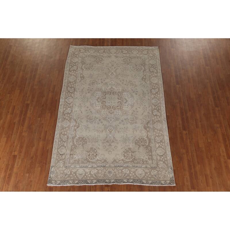 Distressed Tabriz Persian Vintage Area Rug Handmade Wool Carpet - 6'6" x 9'9"