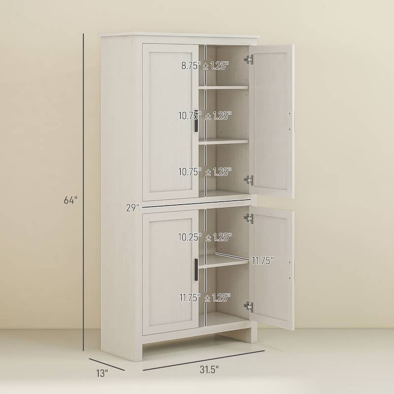 Particleboard Kitchen Storage Cabinet with Adjustable Shelves - 31.25" L x 13" W x 64" H
