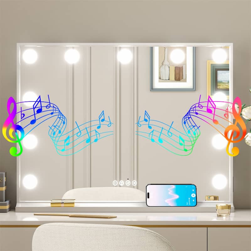 Hollywood LED Makeup Mirror Desktop Bluetooth RGB Vanity Mirror with USB Charging Port