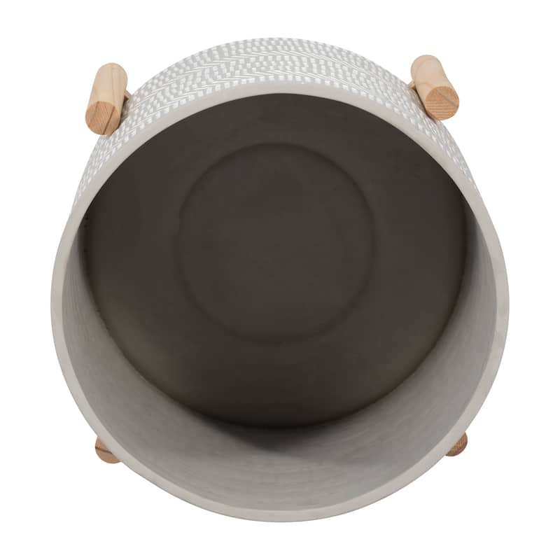Sagebrook Home Neutral Ceramic Ivory Line Design Planter on Wooden Stand