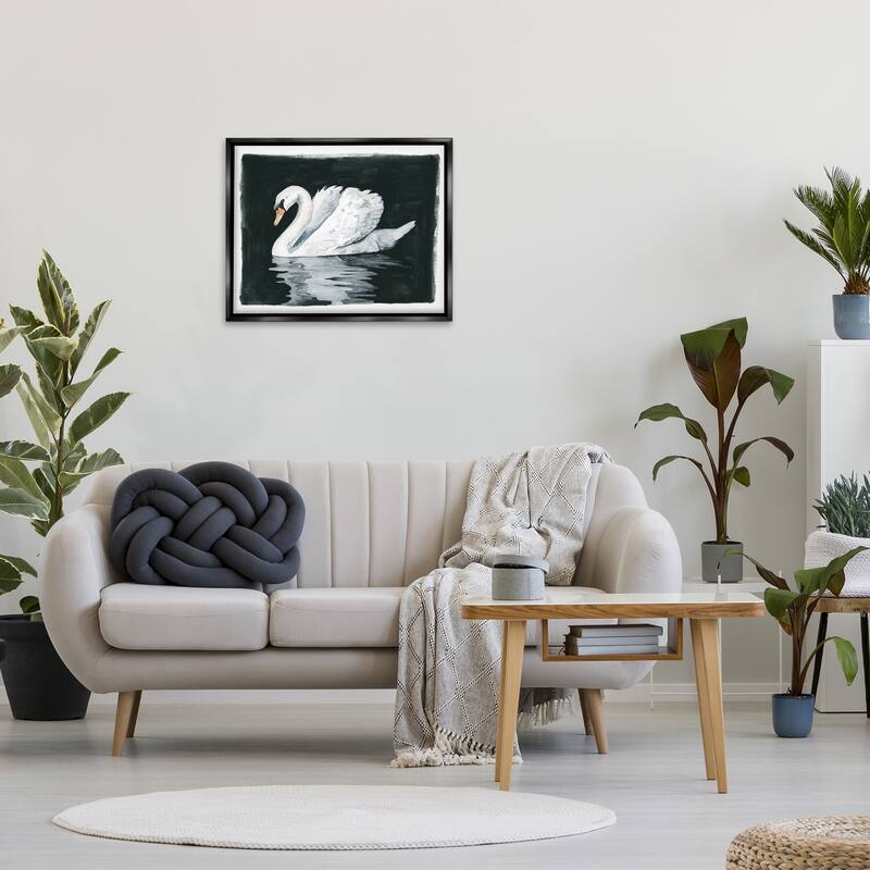 Stupell Beautiful Swan Black Reflection Floater Canvas Wall Art by Grace Popp