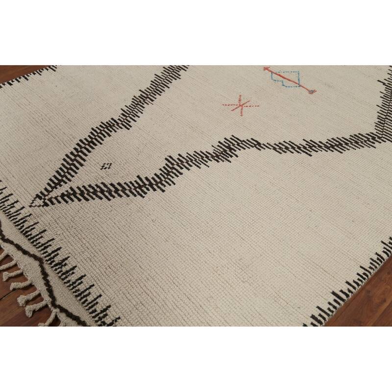 Moroccan Oriental Area Rug Hand-Knotted Wool Carpet - 6'0"x 9'9"