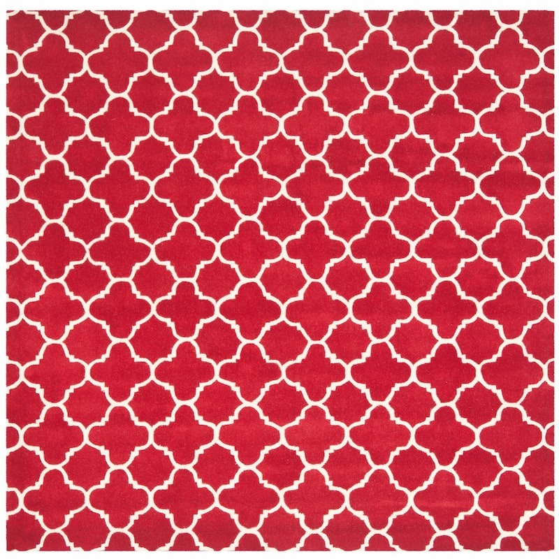 SAFAVIEH, Handmade Chatham Caisa Modern Moroccan Wool Rug - 7' Square - Red/Ivory