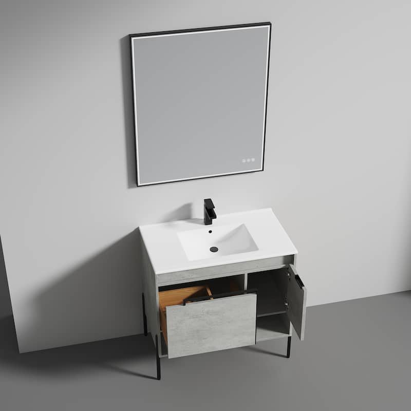 Freestanding Bathroom Vanity Set with Open Shelf & Topmounted Sink