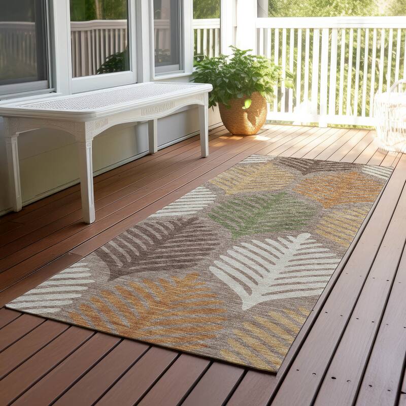 Machine Washable Indoor/ Outdoor Modern Fern Chantille Rug - Taupe - 2'3" x 7'6"