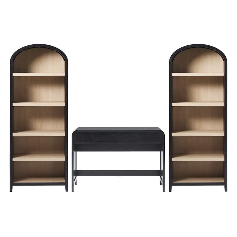 Middlebrook 3-Piece Set Writing Desk with 2 Open Bookcases - Black