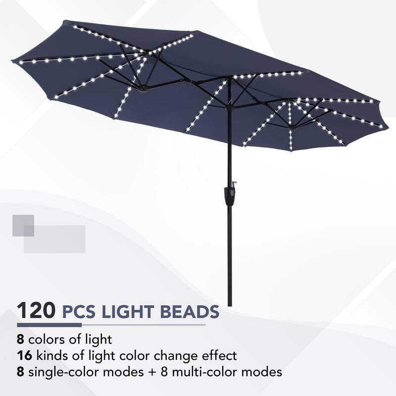 MAISON ARTS 13ft Double -Sided Crank Patio Umbrella Extra Large with LED Colorful Lights