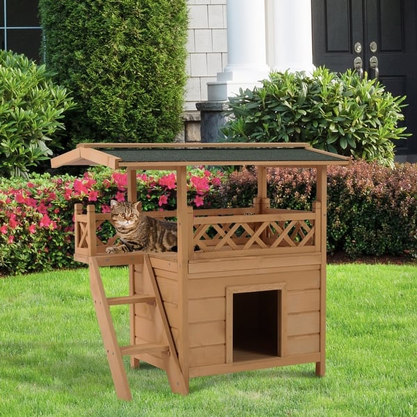 slide 1 of 7, Pawhut Indoor and Outdoor Wood Dog House Shelter with Roof
