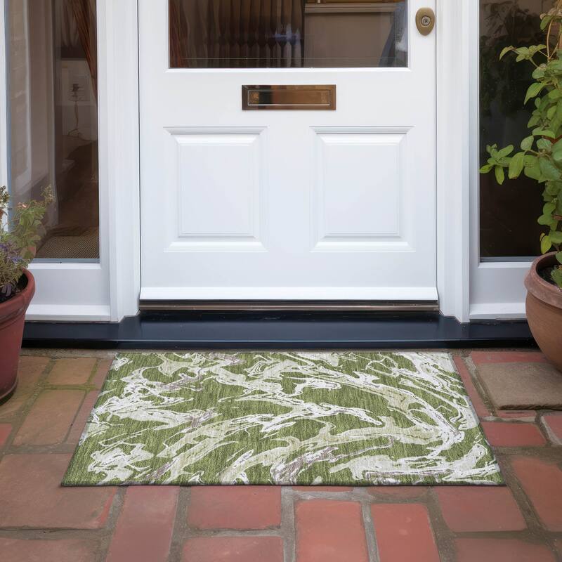 Machine Washable Indoor/ Outdoor Modern Wave Chantille Rug