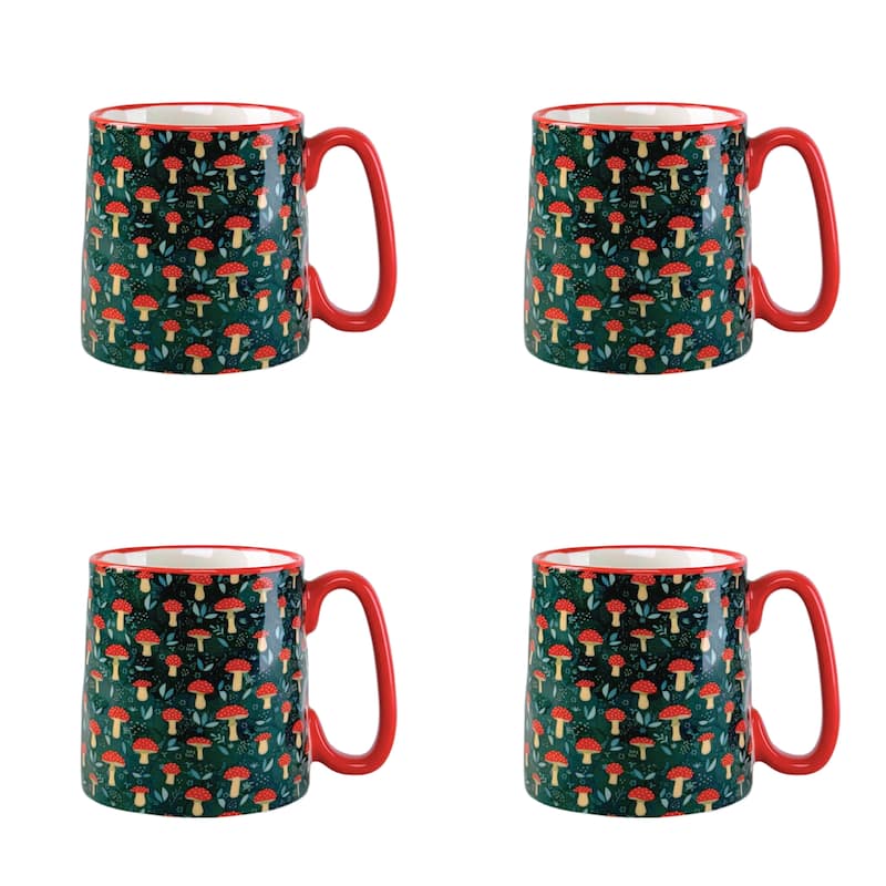 10 Strawberry Street Bella Flora Mugs, Set of 4 - Toadstool Mushroom