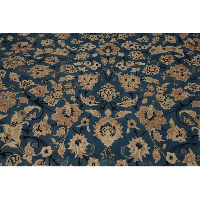 Hand Knotted Oriental 100% Wool Carpet Traditional All-Over Navy Blue & Blues Kashan Area Rug - 12' 6'' X 9' 3''