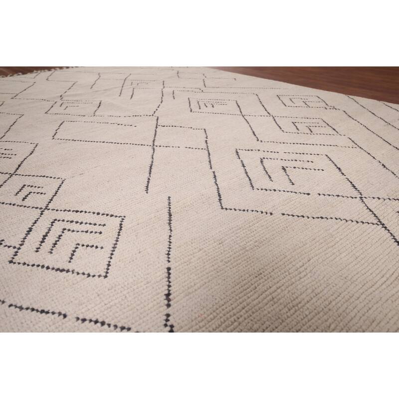 All-Over Ivory Moroccan Modern Area Rug Hand-Knotted Wool Carpet - 6'10"x 10'8"