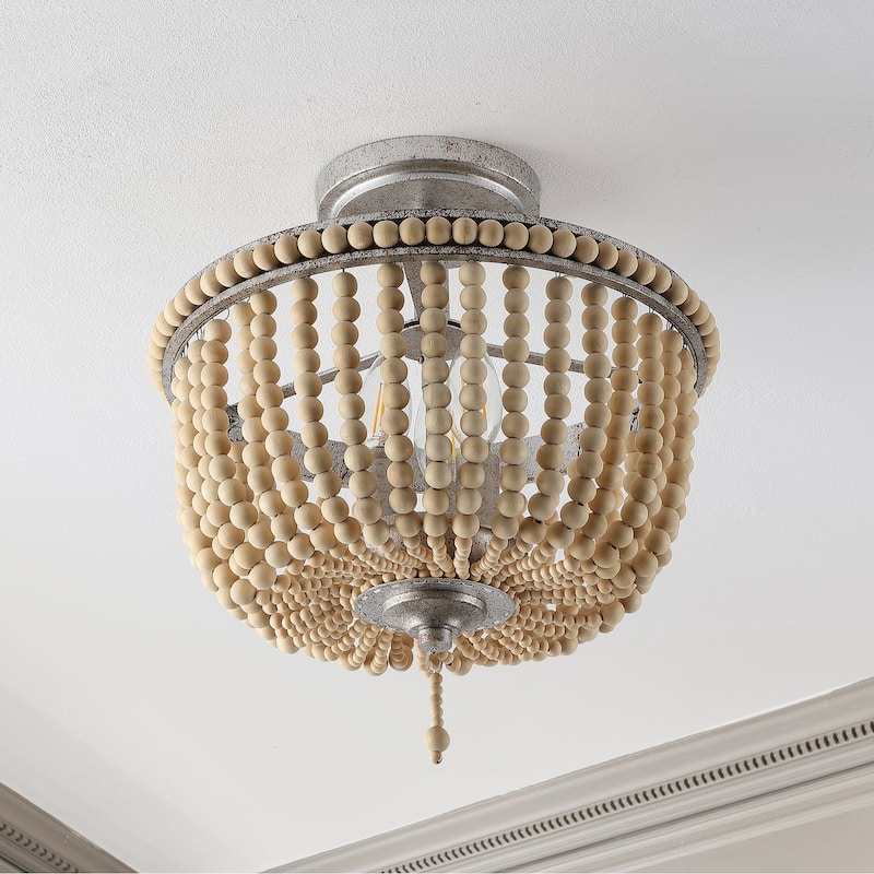 Georgian Wood Beaded/Metal LED Flush Mount, by JONATHAN Y