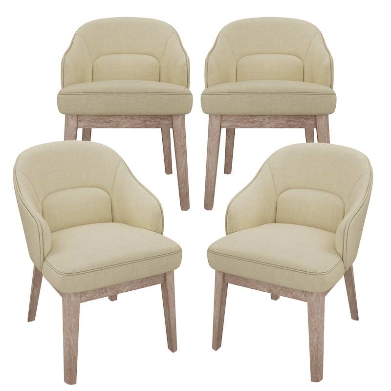 Vintage-Inspired Kitchen Chairs with Curved Backrest Tapered Metal Legs for Dining Room - Set of 4 - Beige
