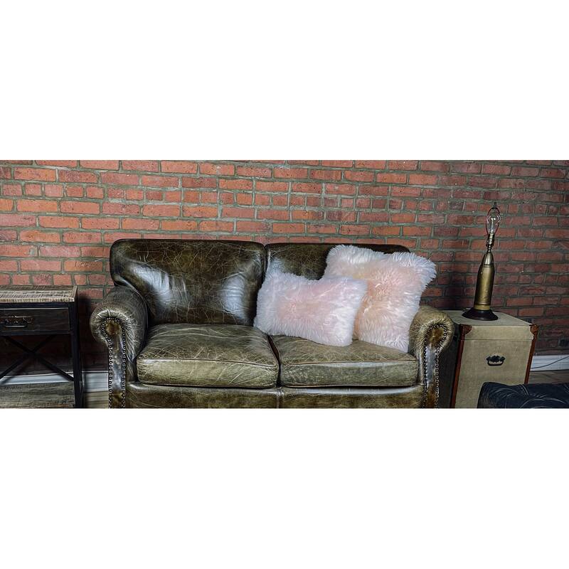 Set of Two Blush Natural Sheepskin Square Pillows