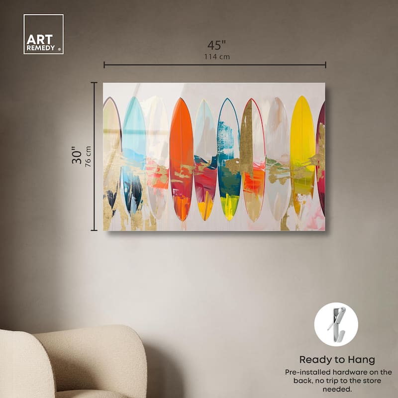 Surfboard Horizons II Acrylic by Art Remedy, Ready to Hang