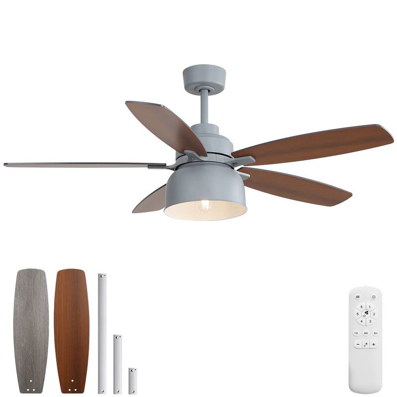 52-Inch Premium Cement Gray Ceiling Fan With Light,E26 Bulb Included,Remote Control,DC Motor,5 Plywood Blades