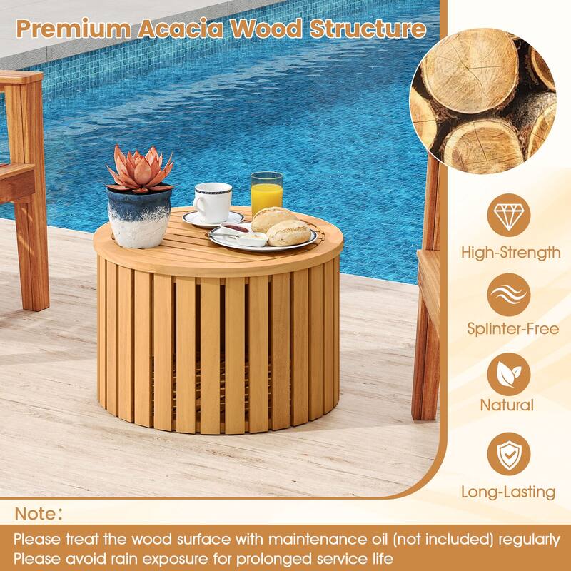 Gymax 2-in-1 Outdoor Side Table w/Storage Umbrella Hole & Removable