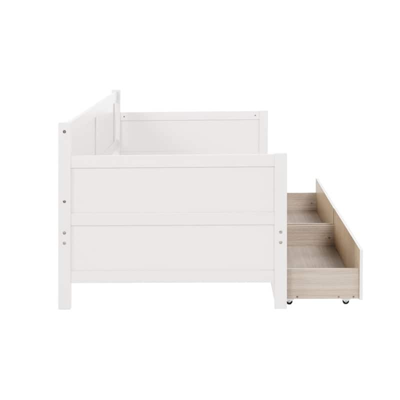 Twin-Size Pine Wood Daybed with Dual Storage Drawers‌
