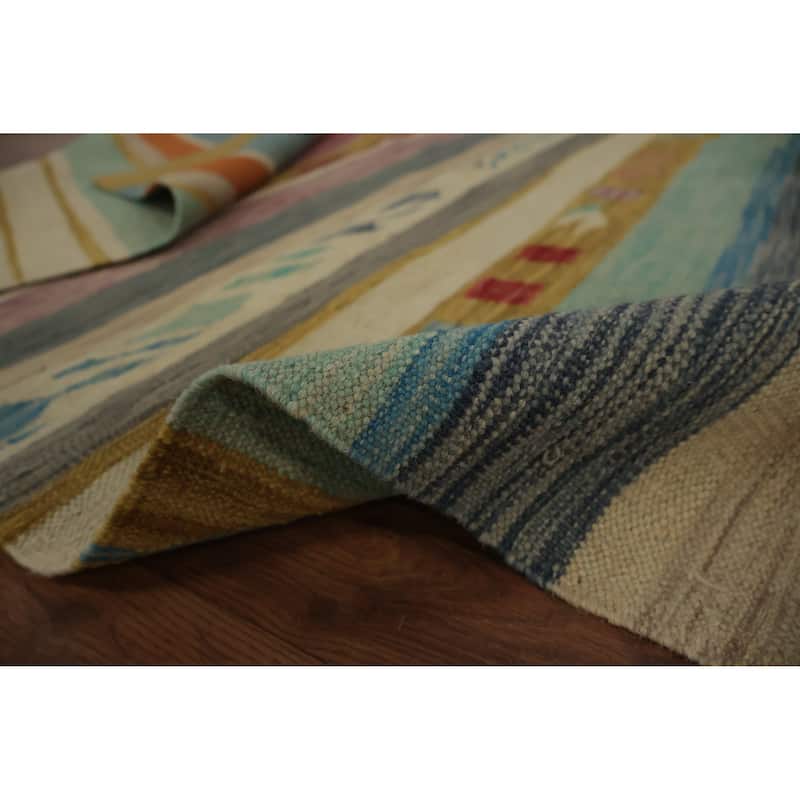 Hand Woven Oriental 100% Wool Carpet Southwestern Modern Multi-Colored Kilim Area Rug - 6' 11'' X 4' 2''