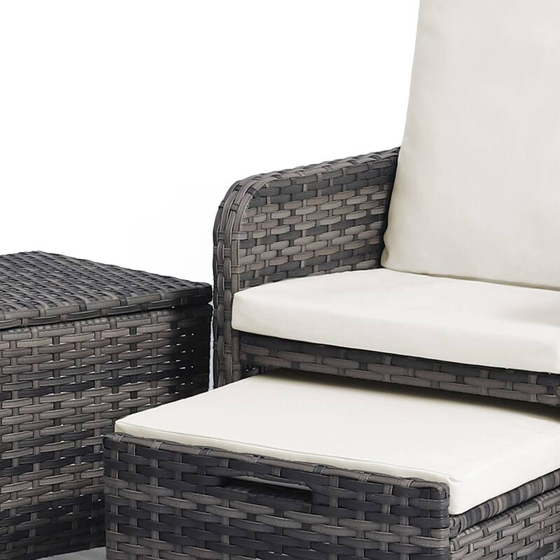 5-Piece PE Rattan Outdoor Patio Set with 2 Chairs, 2 Ottomans, Coffee Table